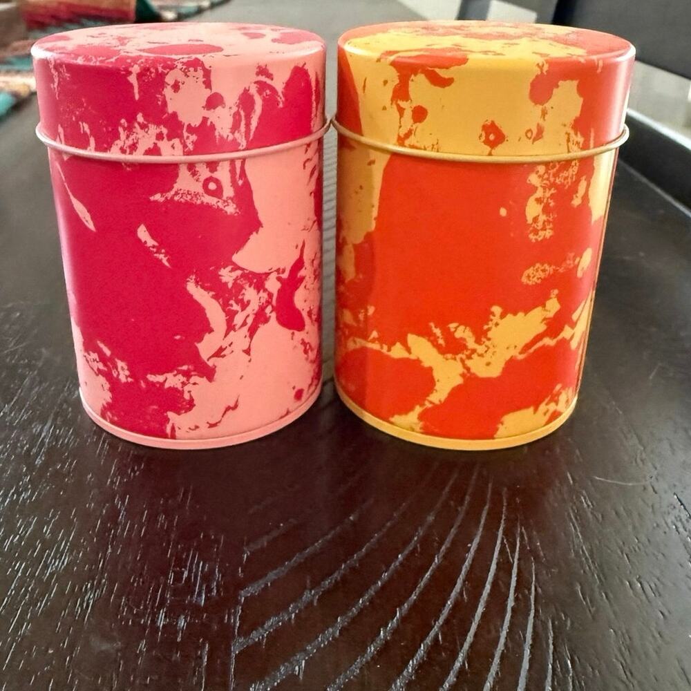 Teavana Set 2 Tea Canisters Tins 8 Oz Pink Orange 2015 Made Japan Discontinued